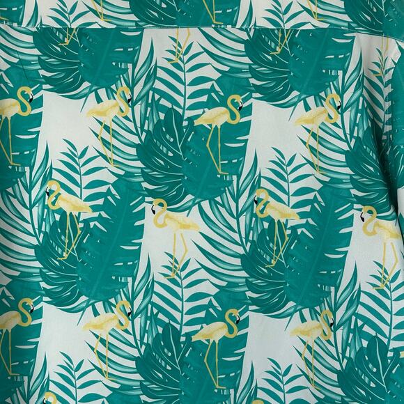 Men's NWOT Tropical Bros Teal White Palm Leaf Tropical Bold Print Button Up L - Picture 3 of 6